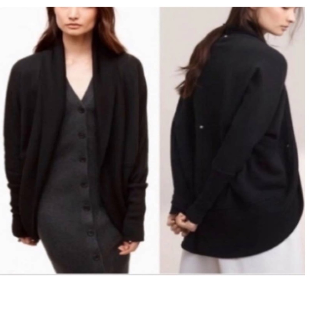 Aritzia Wilfred Diderot Cocoon Wrap Jacket Cotton Sweater Ribbed Studs Top Black
